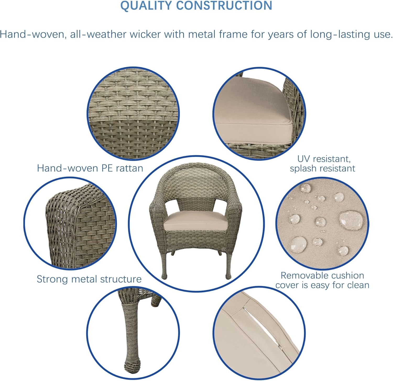 Jeco Grey Resin Wicker Clark Single Chair Set of 2 - with Tan Cushion