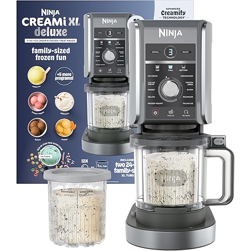Ninja CREAMi Deluxe Ice Cream Maker | 11-in-1 Create Frozen Desserts, Sorbet, Milkshakes, Yogurt & More | Includes 2 Dishwasher Safe XL 24 Oz. Tubs with storage lids | Silver | NC501