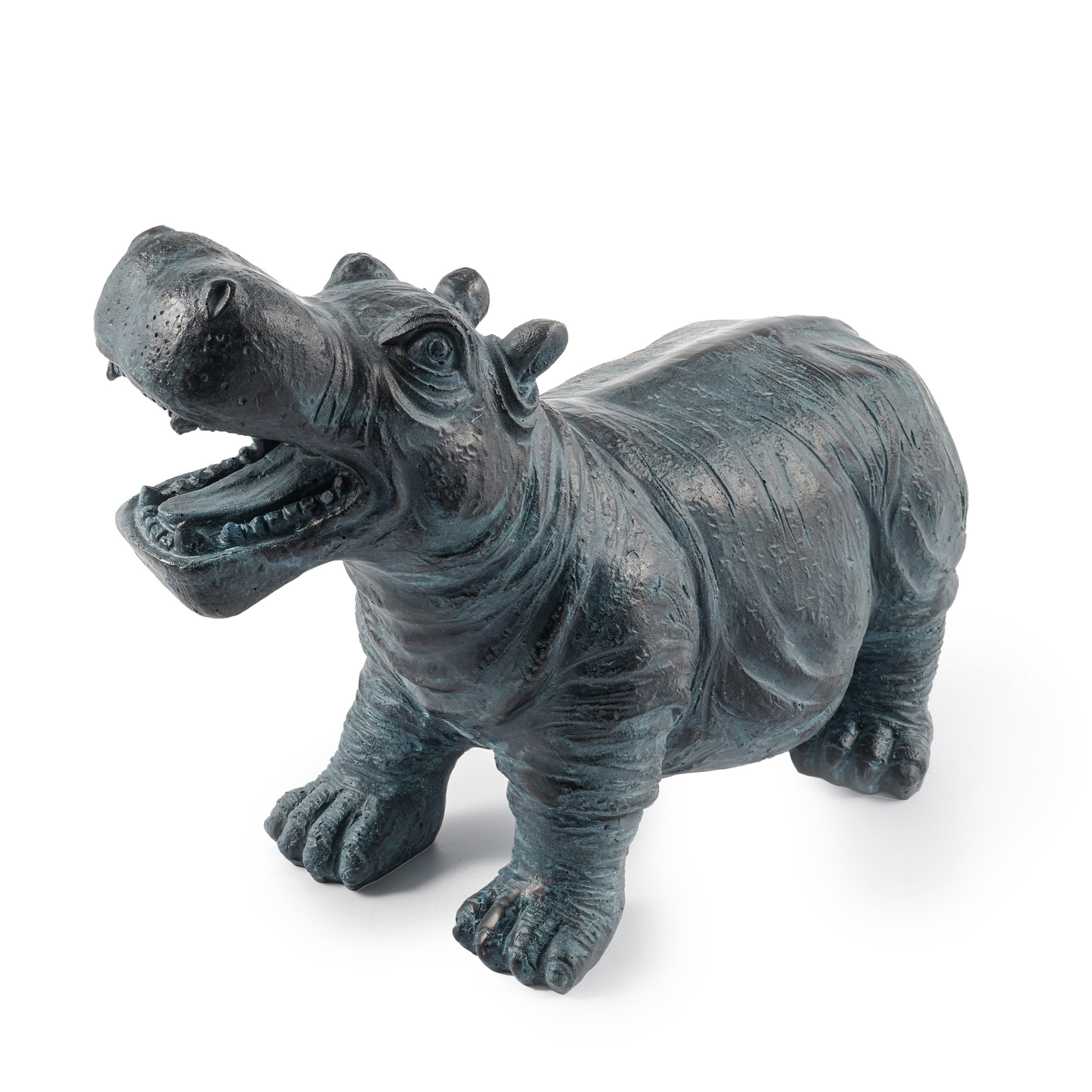 esotec Wasserspeier-Figuren Flusspferd Hippo, Einzelfigur Teichfigur Gartenstatue, Brunnenfigur für Garten-Teich Mini-Teich, Wasserspiel für Terrasse Balkon-Brunnen Quellstein Kunststein 100738