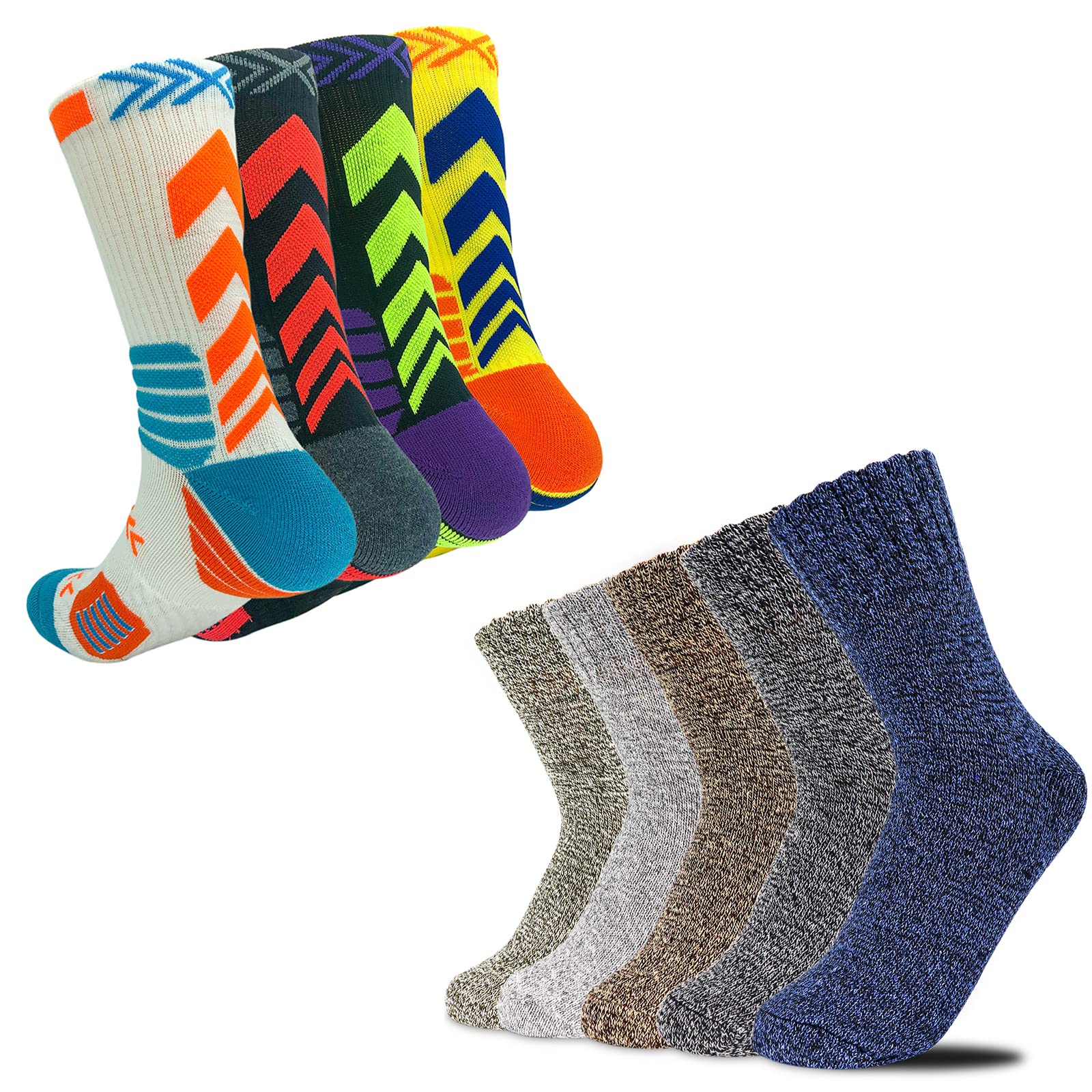 YQHMT 4 Pack Athletic Crew Socks + 5Pairs Womens Winter Warm Christmas Gifts Socks