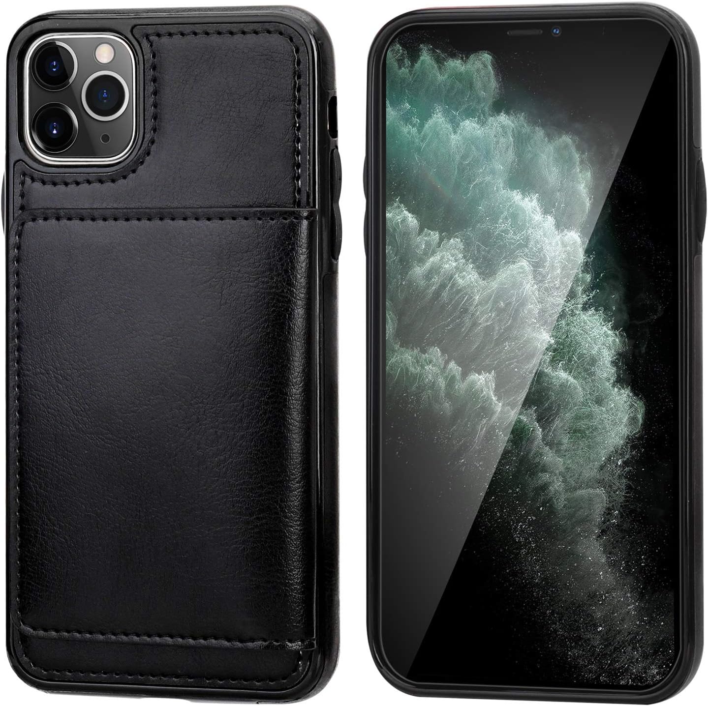 KIHUWEY iPhone 11 Pro Max Wallet Case Credit Card Holder, Premium Leather Kickstand Durable Shockproof Protective Cover iPhone 11 Pro Max 6.5 Inch(Black)