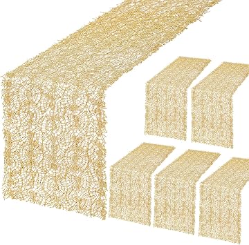 B-COOL 6 Packs Gold Sequin Table Runner Spider Cobweb Mesh Table Runners 12x108inch Runner for Christmas Birthday Wedding Banquet Thanksgiving Party Decoration