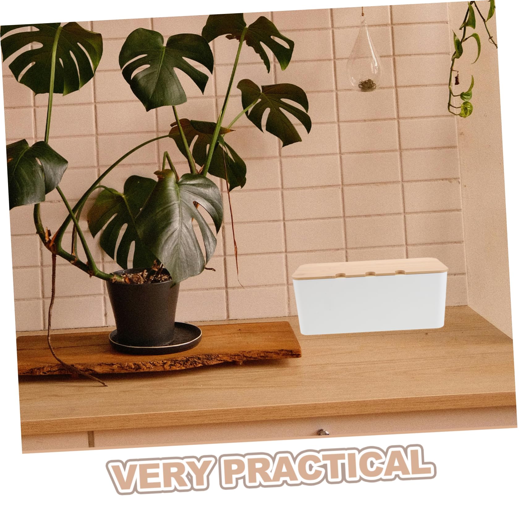 Caja Organizadora de Cables con Orificios para Escritorio, 1 Juego | Plástico y Madera, Diseño Simple y Moderno, para Oficina y Sala de Conferencias