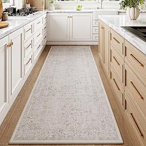 Gray Runner Rug 3x7 Hallway Machine Washable Kitchen Vintage Distressed Non Slip Long Carpet Indoor Grey Retro Floral Bedroom Accent Throw Rug for Bathroom Office Laundry Dining Living Room