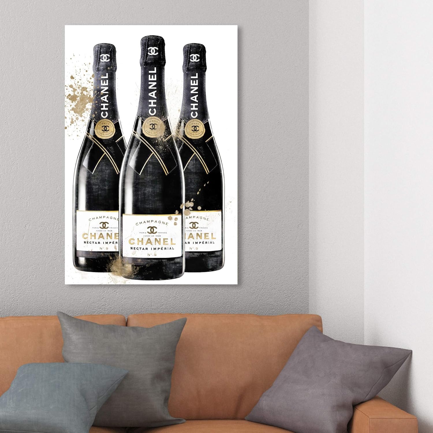 The Oliver Gal Artist Fashion and Glam Drinks and Spirits Wall Art Canvas Prints 'Fashion and Bubbles Champagne' Lifestyle Painting, Gold, Black, 24x36, (31666_24x36_CANV_XHD)