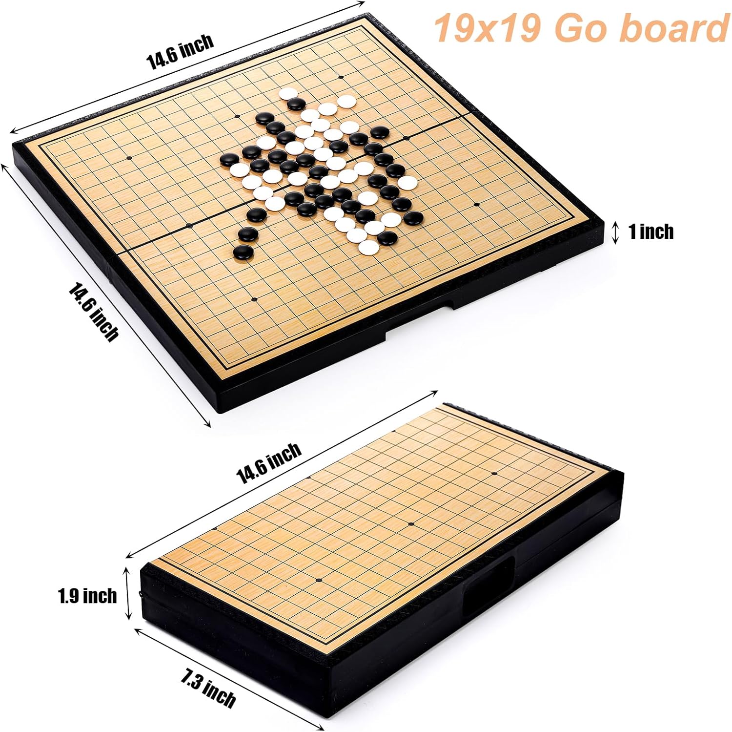 Yarlung Go Game Set, Magnetic Go Stones with 14.6 Inch Foldable 19x19 Game Board, Wei Qi Tabletop Strategy Game for 2 Players