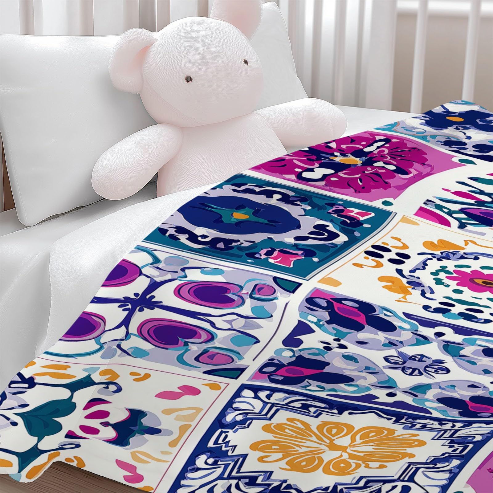 Manta con Estampado Elegante Vintage Artístico Geométrico, Manta Rosa Suave y Cómoda de Franela - Adecuada para Sofá Cama Camping y Viajes 220 x 240 cm