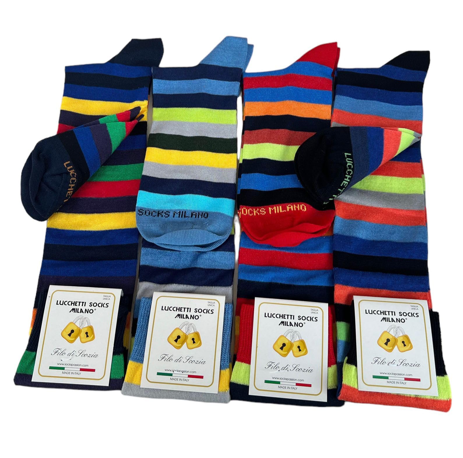 Lucchetti Socks Milano 6 Pares Calcetines Hombre Verano Hilo Escocia Hasta la Rodilla no Bajan Calcetines Algodon Hombre 100% Made in Italy Calcetines Altos Hombres Elásticos