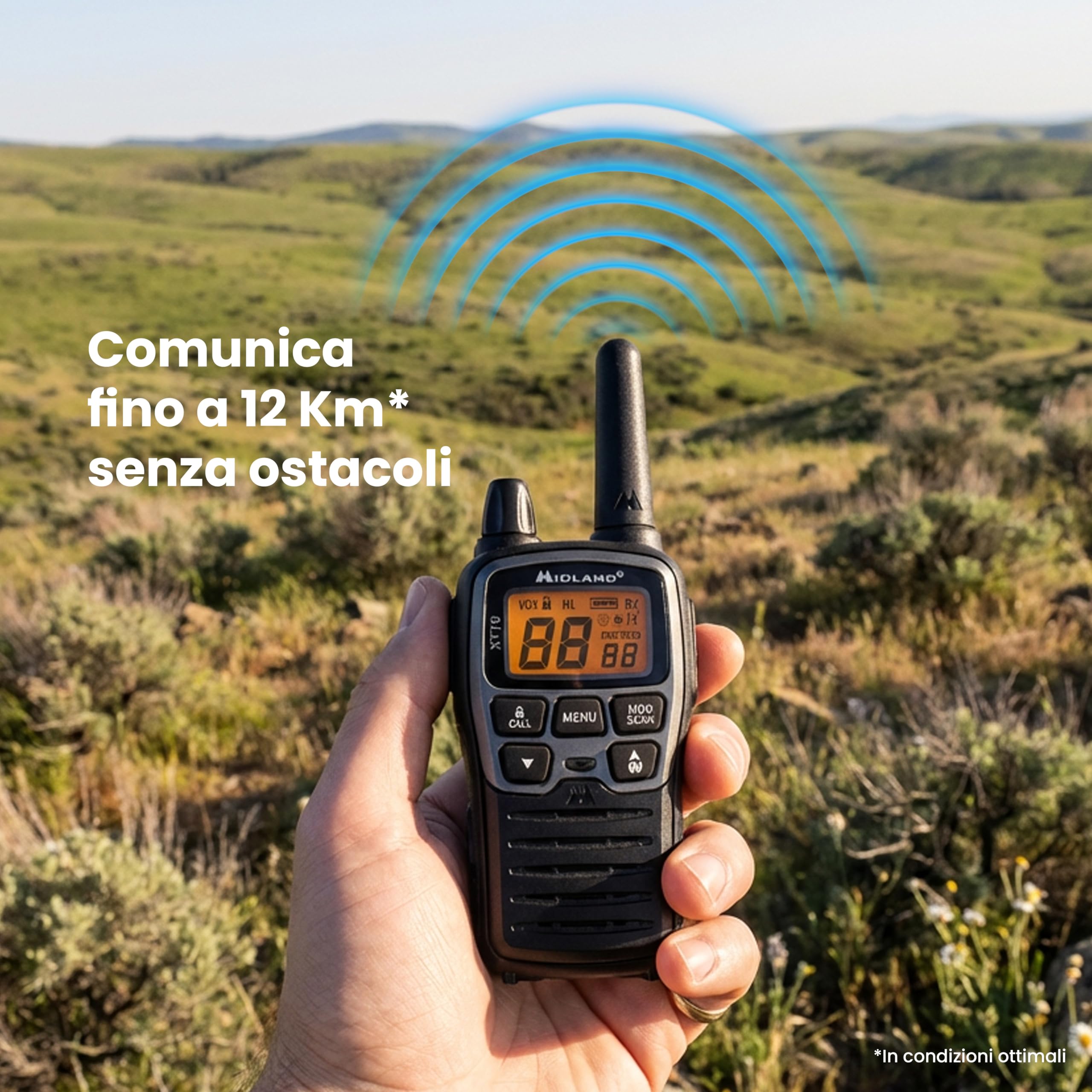 Midland - Walkie Talkie XT70, 2 Ricetrasmittenti Professionali Dual Band 93 Canali - 69 LPD/24 PMR446 Senza Licenza, Autonomia 18H, Copertura 12Km, Ricarica Rapida e Accessori, 38 toni CTCSS + 83 DCS
