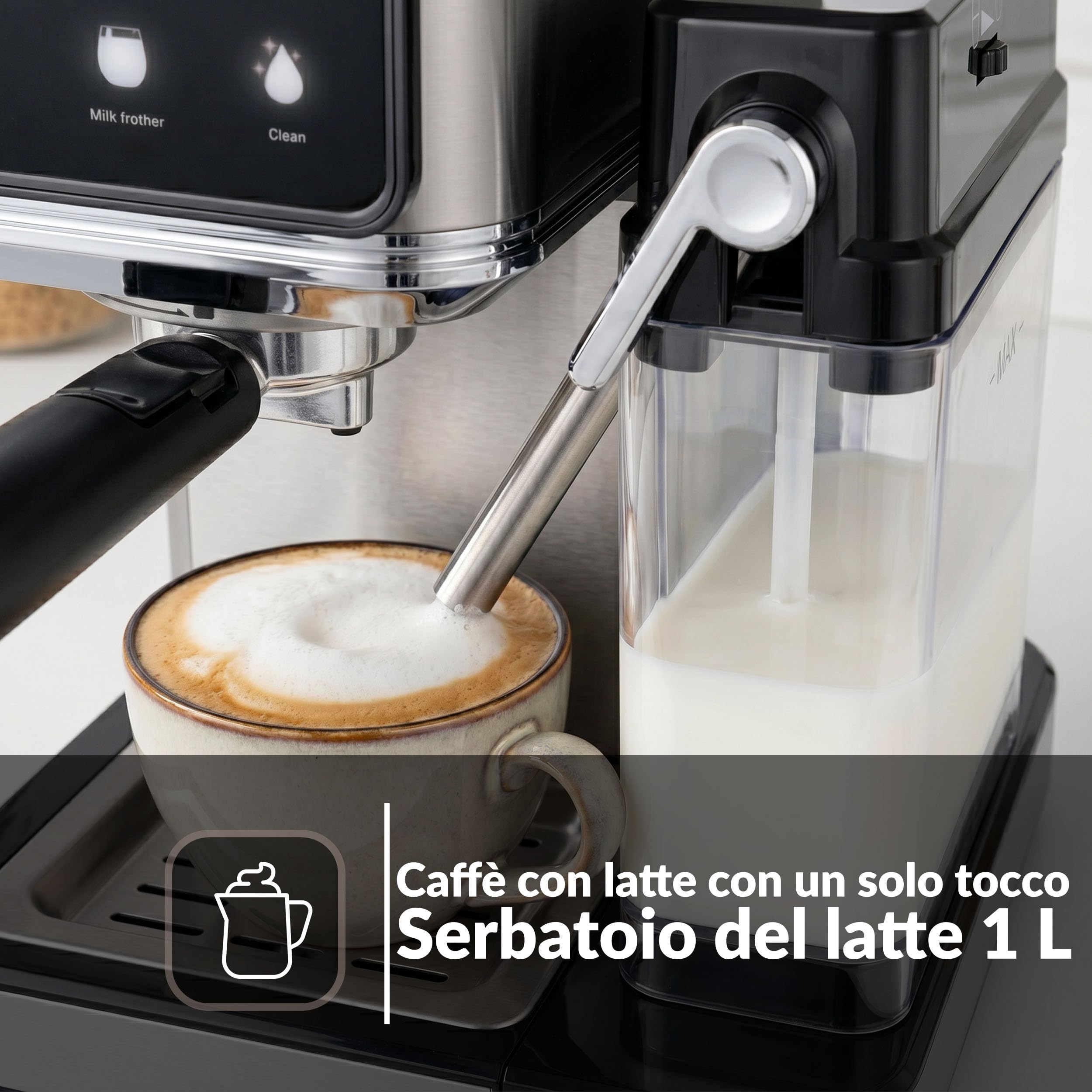 LEHMANN Macchina da Caffè Capsule e Macinato con Montalatte