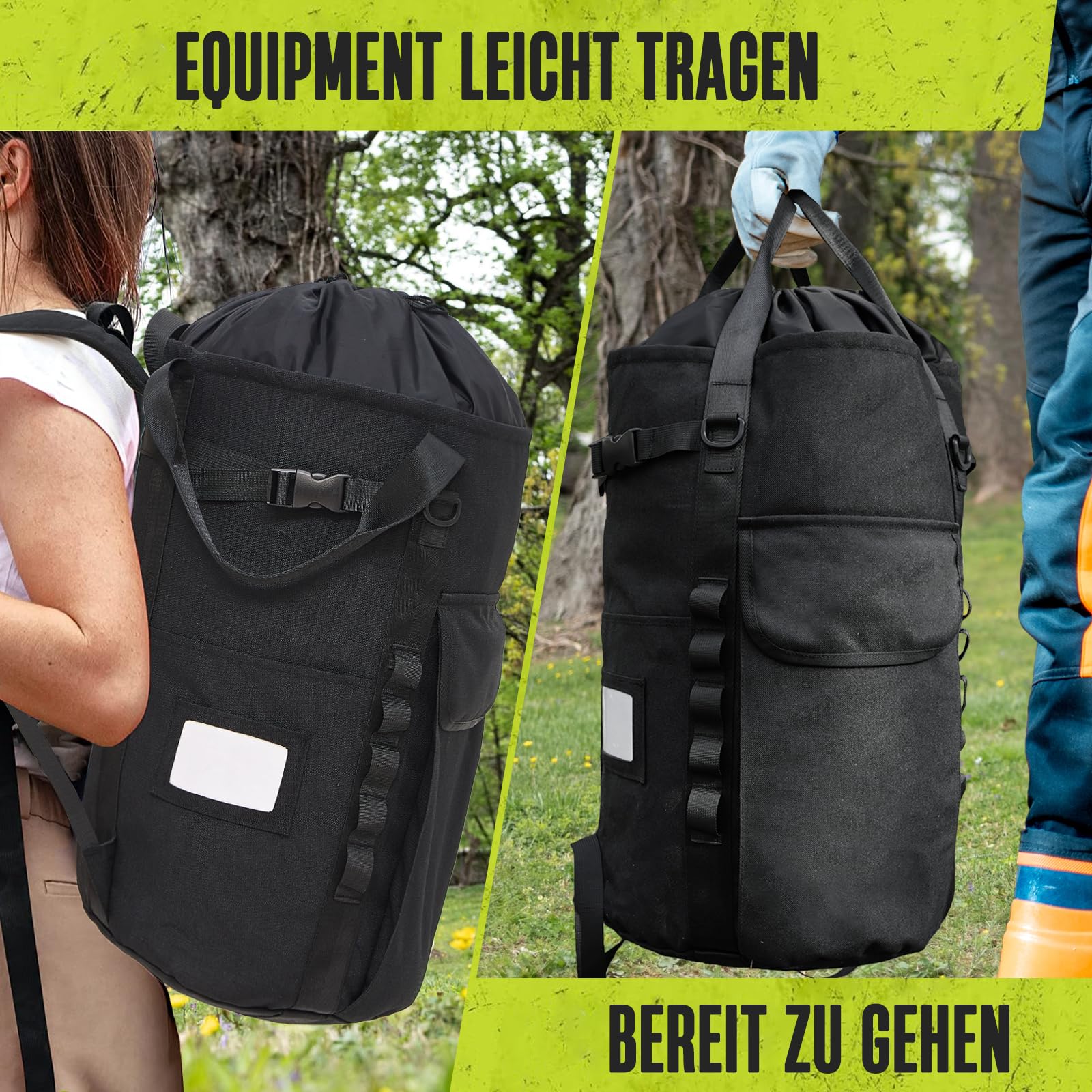 Arborist-Seiltasche, 35L Baumkletter-Seilsack, Baumpflege-Ausrüstungs-Eimer-Rucksack, Arborist-Baumklettern Ausrüstung mit Seitentaschen, Robuster Felskletter-Rucksack, Kletterausrüstung für Bäume