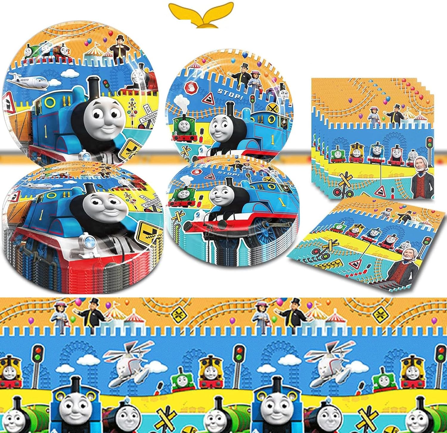 Train Birthday Party Supplies, Train Friends Theme Party Tableware Includes 20Pcs Plates, 20Pcs Napkins and 2Pcs Tablecloth for Kids Train Theme Party Decorations