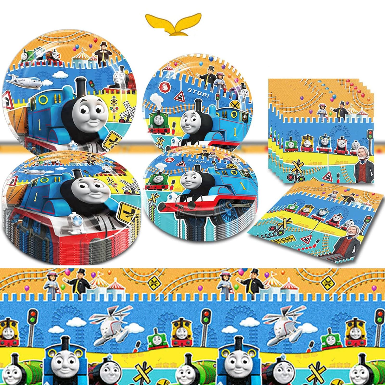 Train Birthday Party Supplies, Train Friends Theme Party Tableware Includes 20Pcs Plates, 20Pcs Napkins and 2Pcs Tablecloth for Kids Train Theme Party