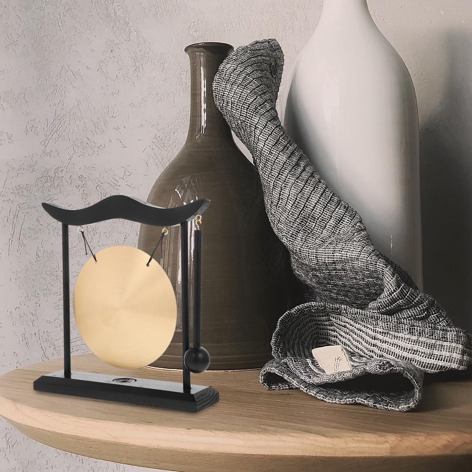 Eleganter Zen Tischgong aus Kupfer und Holz Dekorative Tischglocke mit Ständer Zuverlässiges Feng Shui Geschenk für Büro und Wohnzimmer zum Einzug