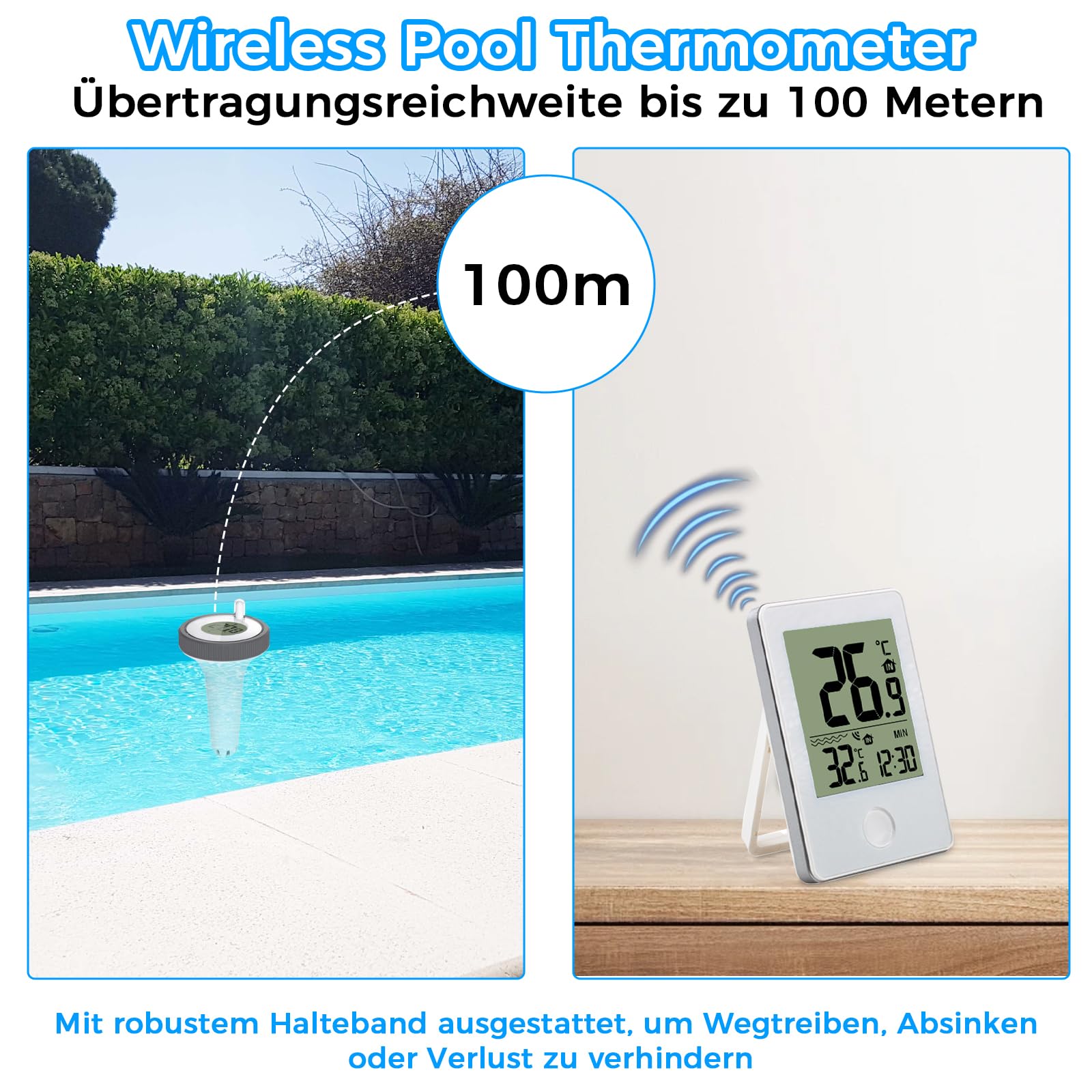 Termometro per piscina, termometro per interni ed esterni, termometro per piscina galleggiante, radio con ricevitore digitale per Piscina Spa Acquari Stagni Vasche Bagnetto Neonati