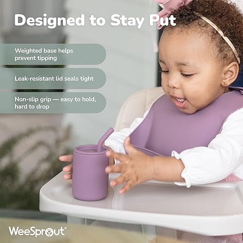 Miniatura 6 de WeeSprout Vasos de silicona para bebés con pajitas y tapas, opciones de 4 y 8 onzas, juego de 2, recipientes de entrenamiento para niños pequeños,