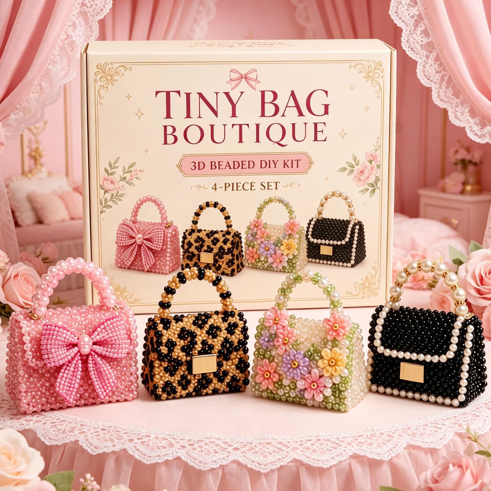 3D Beaded Handbags DIY Kit, Bags Bead Embroidery Kit, Elegant Handmade DIY Animal Beading Kits Embroidery Bead Set, Creatively 3D Beaded Animals Jewelry Art Craft Kits Gift Girl