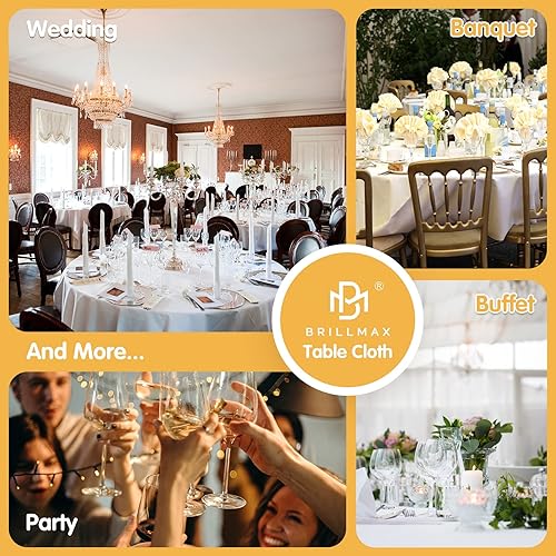 Miniatura 9 de BRILLMAX Paquete de 4 manteles redondos blancos de 120 pulgadas, tela de lino de poliéster lavable a granel, para bodas, recepciones, banquetes,