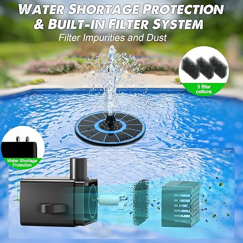 Miniatura 16 de Panel solar de vidrio con batería de 2200 mAh, fuente de agua solar flotante de 3.5 W con 4 varillas fijas, bomba solar para baño de pájaros, Panel