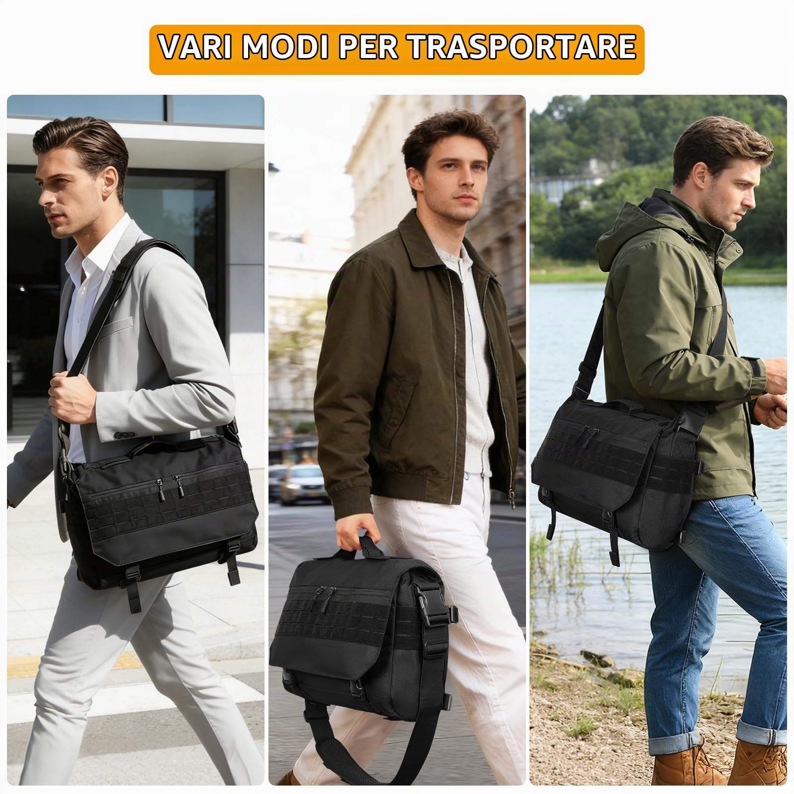HUNTVP Borsa a Tracolla Uomo Casual Laptop 14 15.6 Pollici Borsa a Spalla Militare Tattico Molle Borsa Messenger per Campeggio Trekking Sport