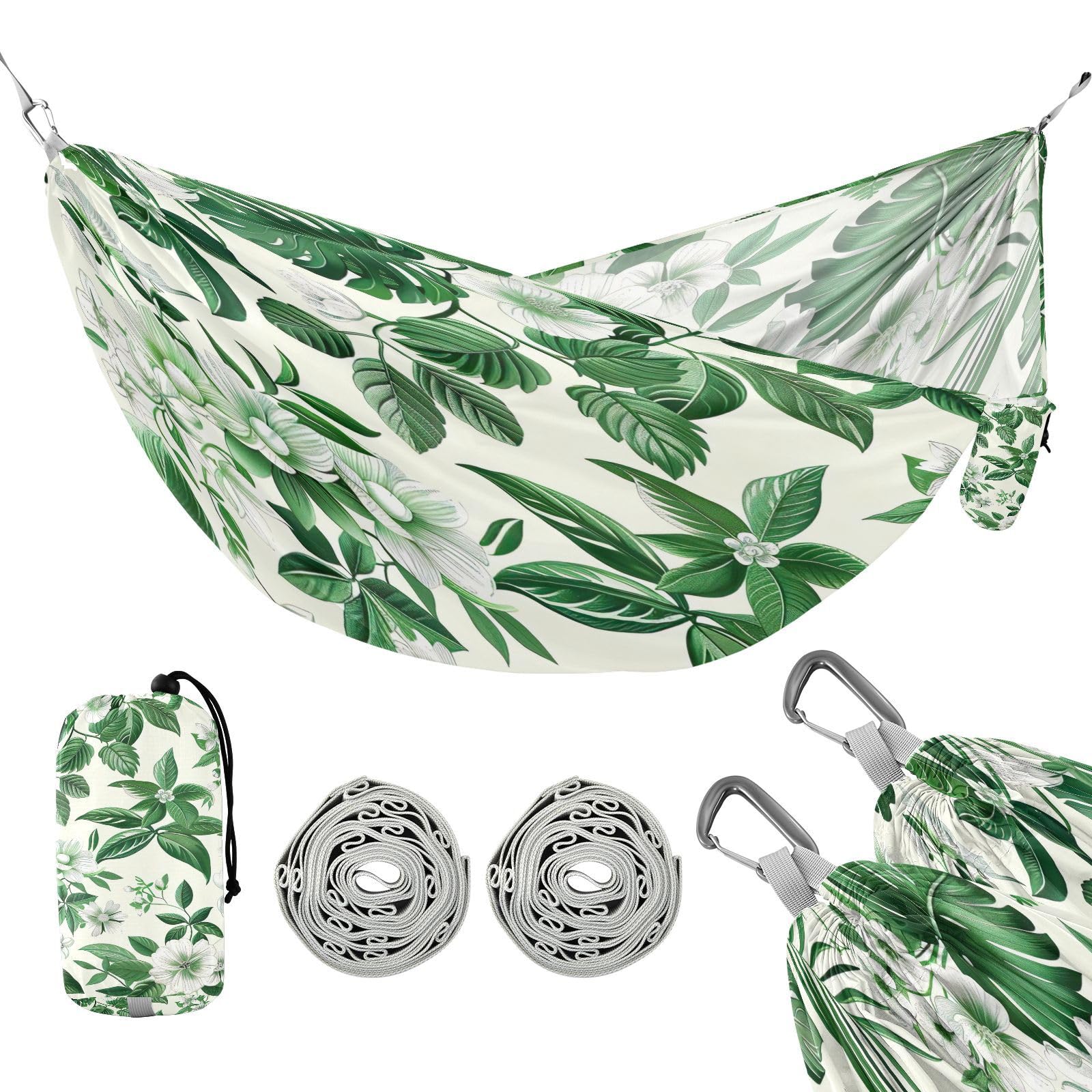 Kigai Palm Flower Camping Hammock Durable & Portable Travel Hammock Holds 330lbs with Tree Strapsm, Pocket, Camping Accessories