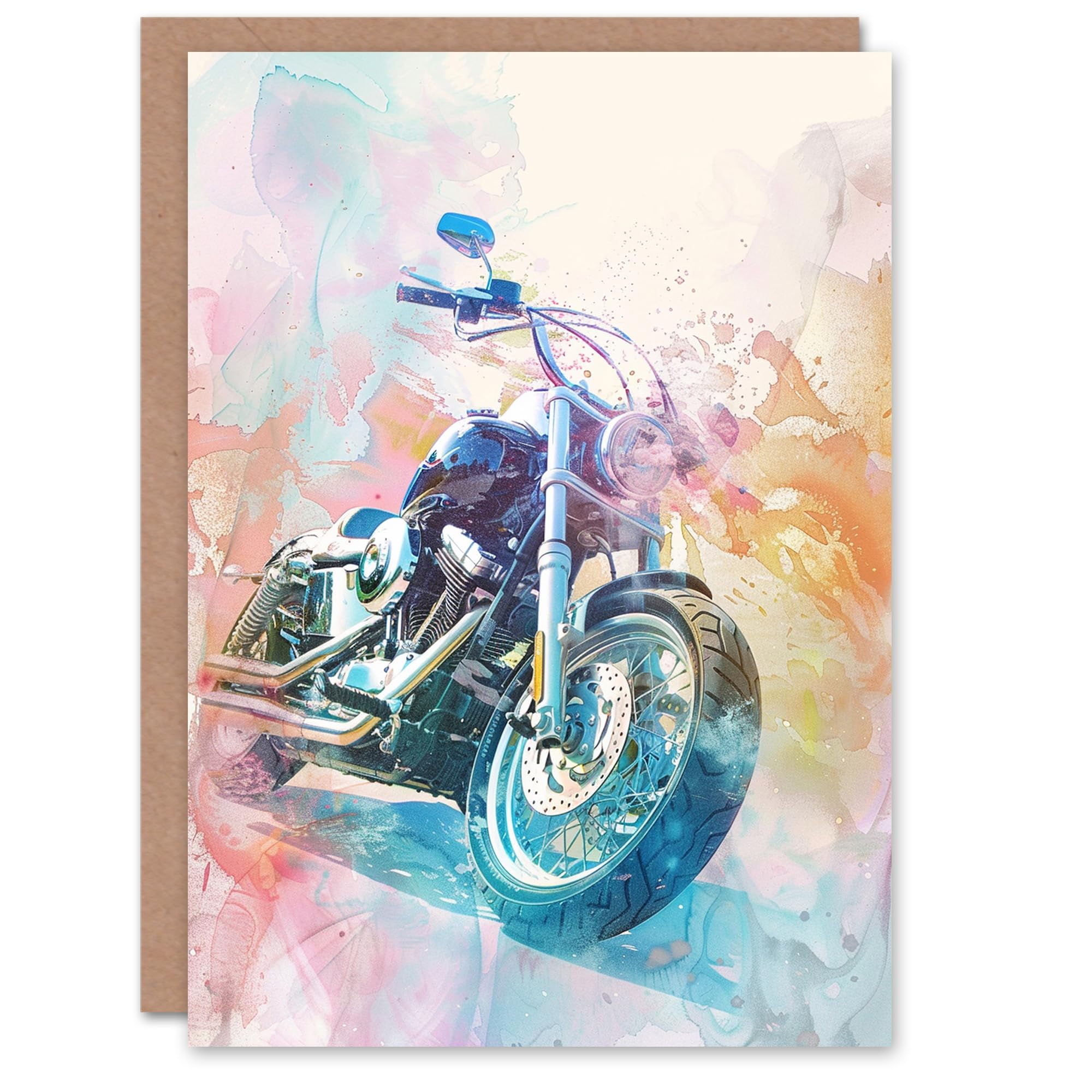 Artery8 Motorcycle Colourful Light Pastel Watercolour For Her Woman Birthday Card