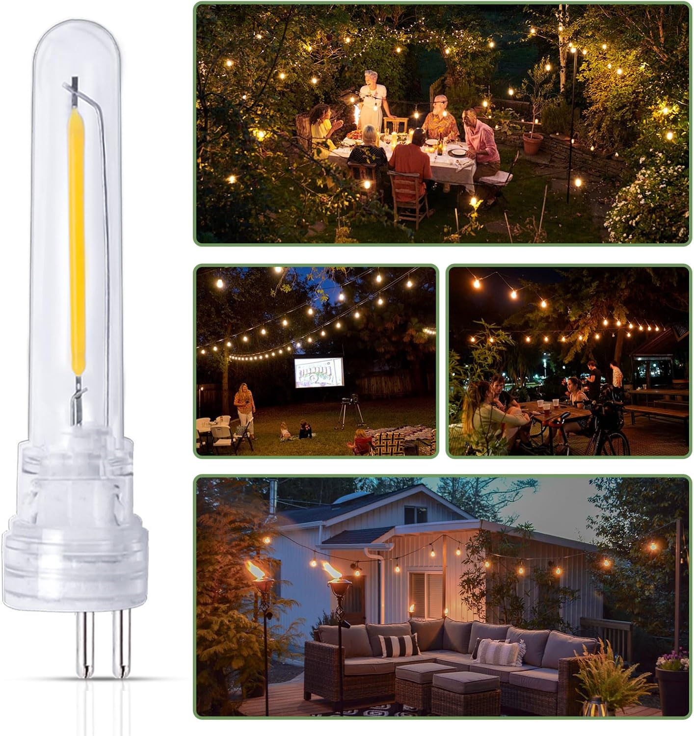 String Lights Replacement LED Bulb Filament 12 Packs, 2700K Warm White, S14 Light Bulb Accessories, Shatterproof Waterproof and Dimmable