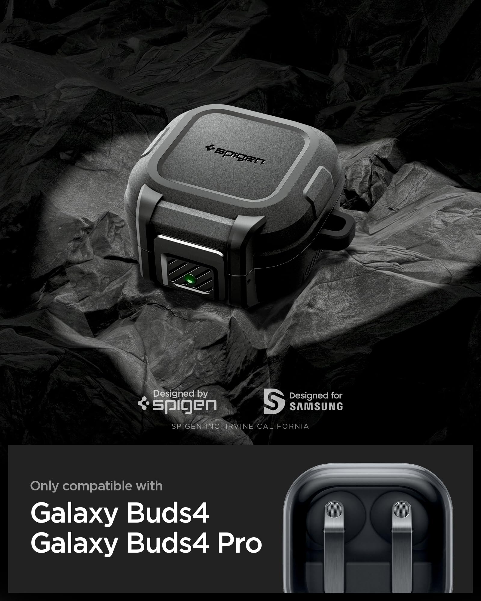 Spigen Cover Lock Fit Compatibile con Samsung Galaxy Buds 4 Pro/Galaxy Buds 4 (2026) - Nero Opaco