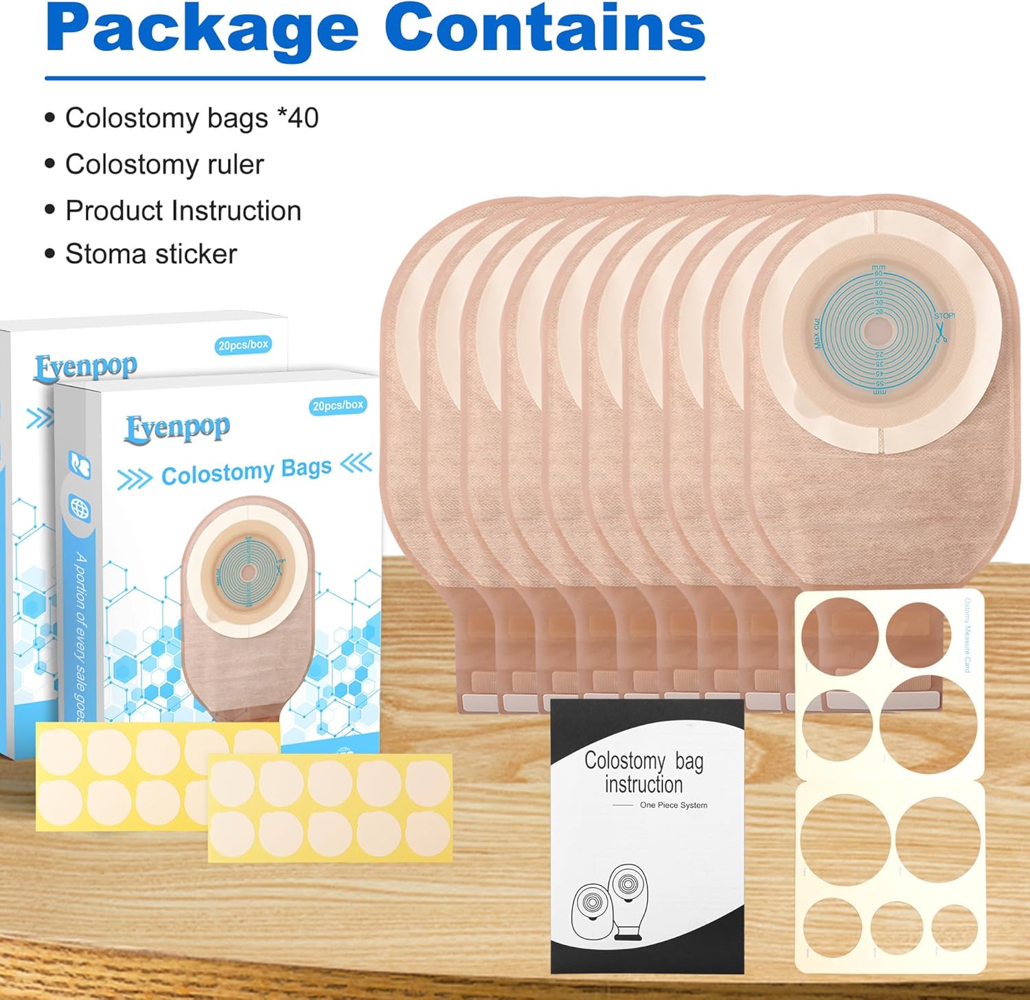 Colostomy Bags - Portable & Comfortable, 40 PCS Skin-Friendly Ostomy Bag for Kids/Adults, One Piece with Closure Colostomy Supplies, 20-65mm Cut-to-Fit, Easy to Use