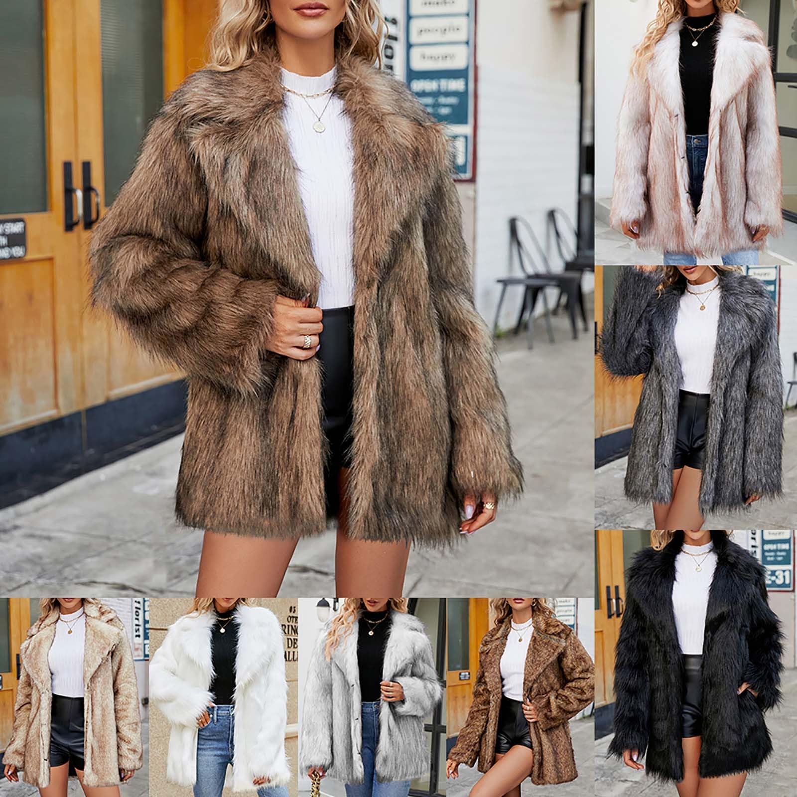Große Größen Pelzmantel Damen Modische Einfarbig Kunstpelze Jacke Kunstfell Mantel Fellmantel Dicke Warme Winterjacke Winter Pelzjacke Langarm Wintermantel Felljacke Plüschjacke Übergangsjacke