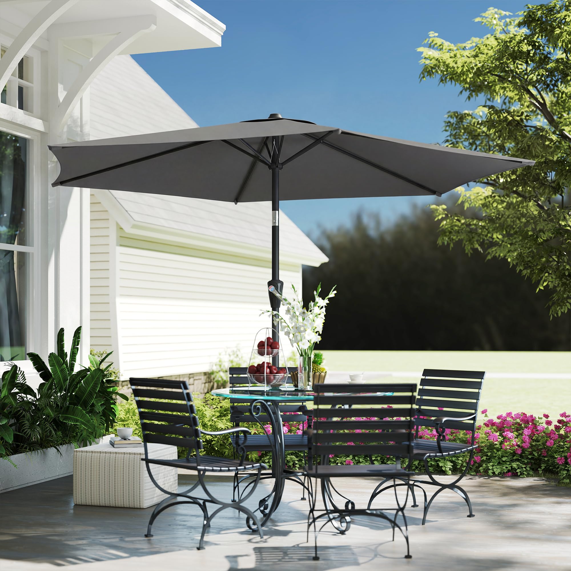 Outsunny Parasol Ø270 cm Regulowany Balkonowy z Korbką UV 50+ Ogrodowy Stabilny Markiz Przeciwsłoneczny na Taras Balkon Ciemnoszary