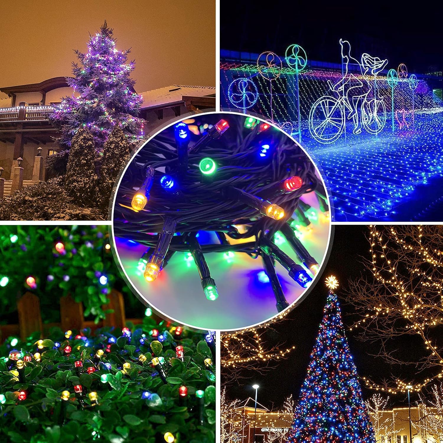 Cadena de luces con pilas, 200 ledes, 20 m, cadena de luces LED para exterior e interior, con temporizador, 9 modos, funciona con pilas, para Navidad, jardín, cable verde, impermeable