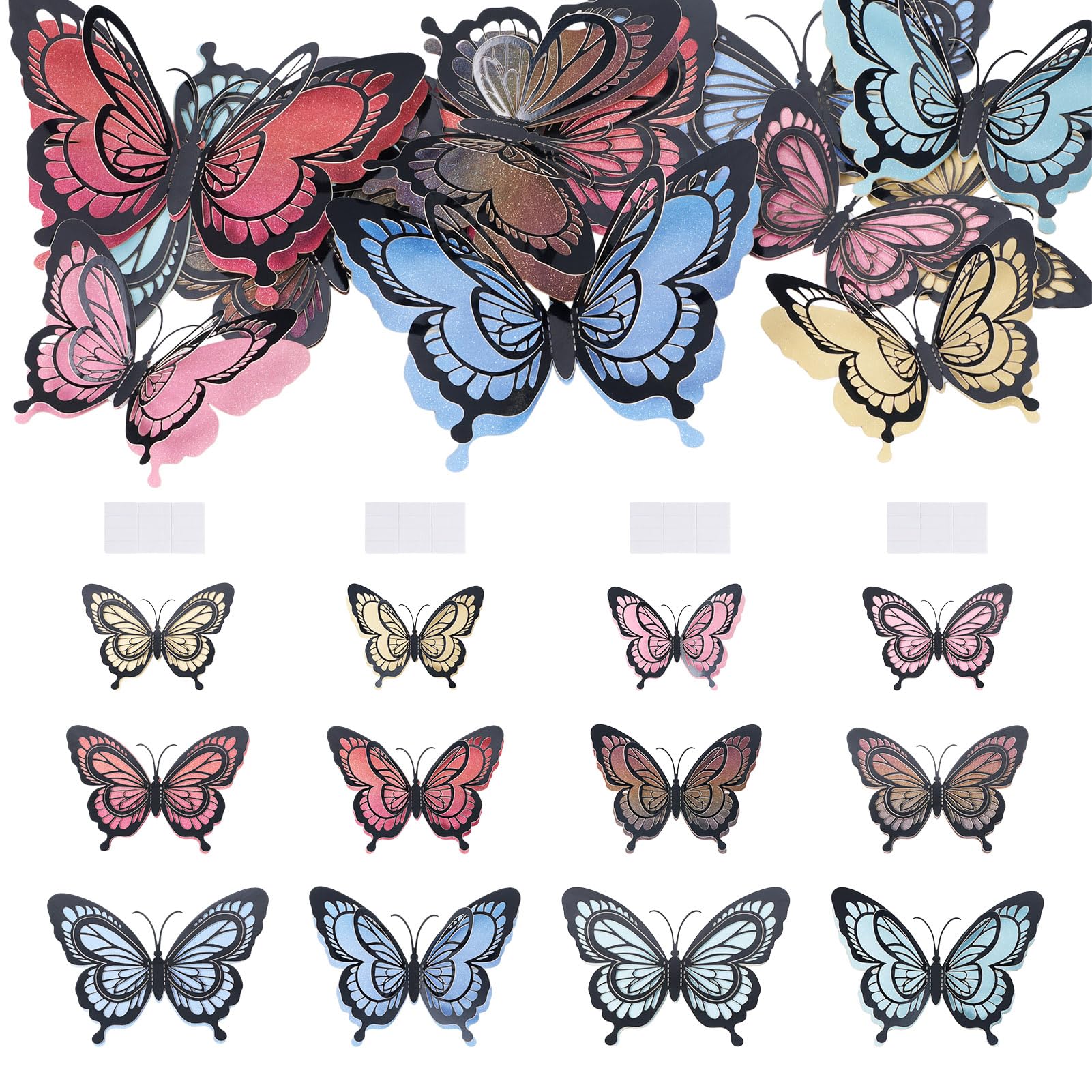 12Pcs 3D Butterfly Wall Sticker Black Butterfly Wall Decals Butterflies Stickers 3 Sizes for Wedding Birthday Party Walls Decor Aesthetic Bedroom Classroom Decorations