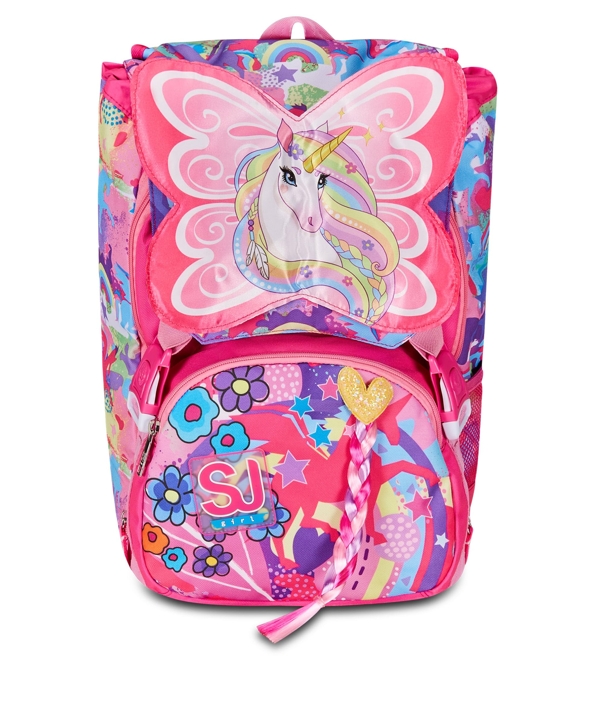 Seven SJ Scuola Espandibile a Compartimenti Doppio, Rosa, Con Borsa da Viaggio Accessibile da Fossili Laterali, Borsa pe