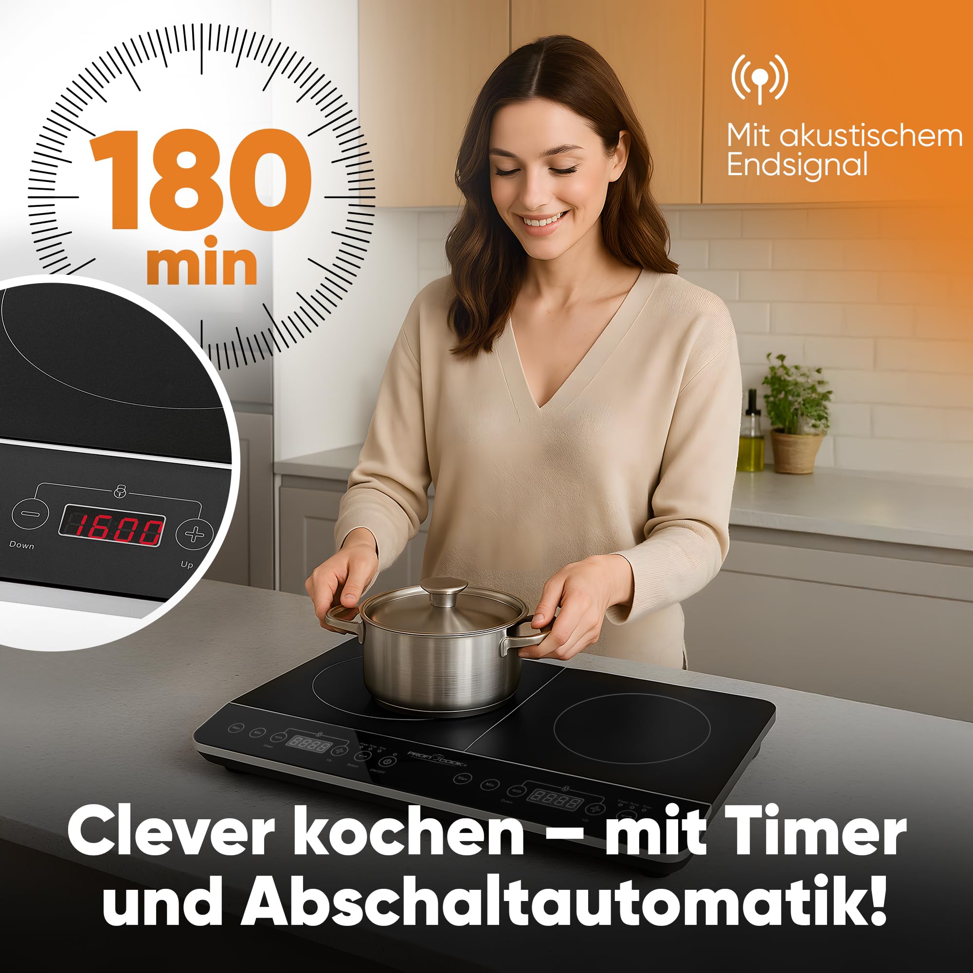 ProfiCook® Induktionskochplatte 2 Platten | heiß in Sekundenschnelle | 10 Stufen | Timer | bis 240°C Induktionsplatte doppelt | Induktionskochfeld 2 Platten | Induktionskochplatte | PC DKI 1067