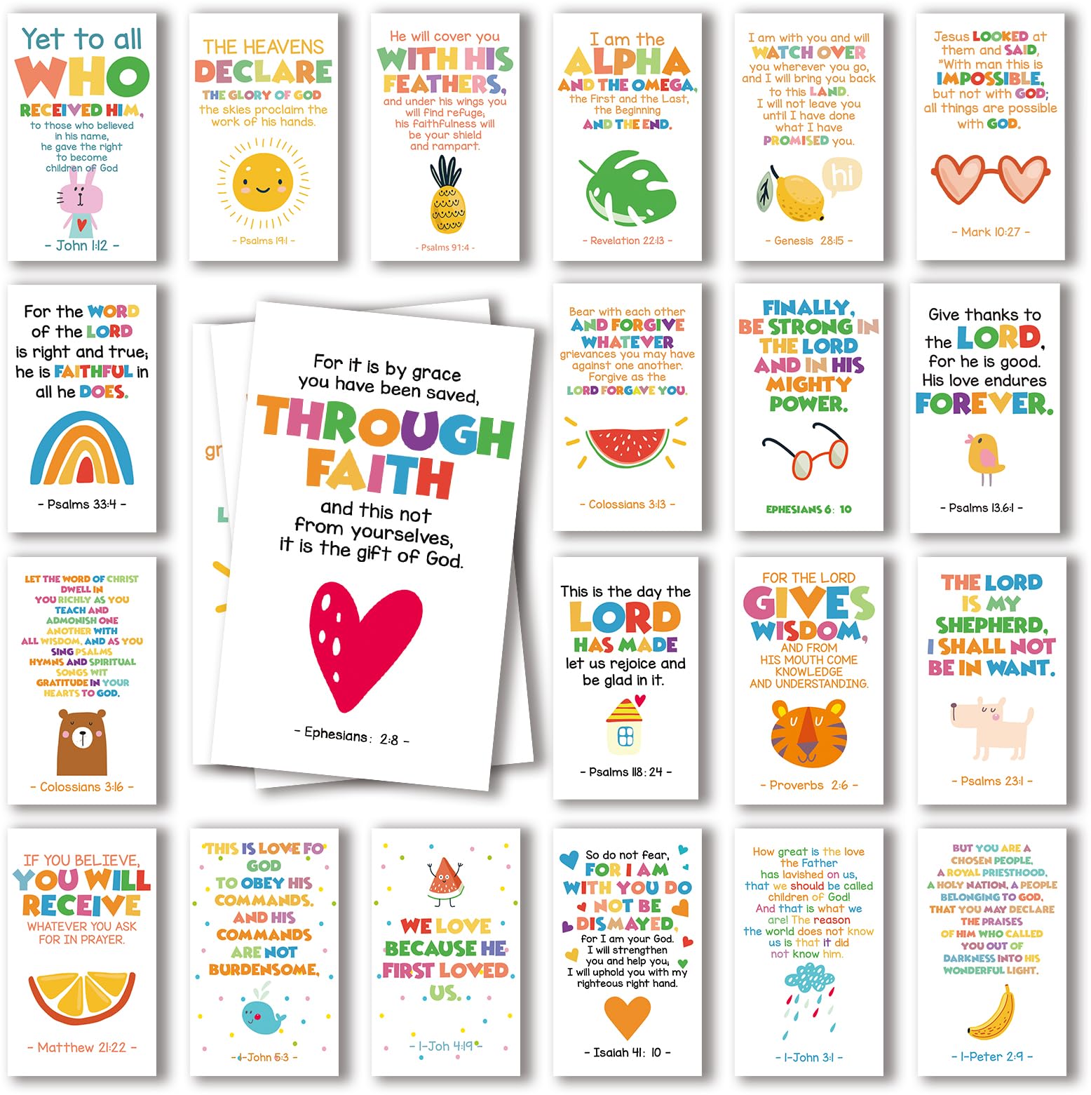 60 Mini Scripture Prayer Cards with Assorted Bible Verses for Children’s Bible Studies Encouragement Cards for Kids Child Students Inspirational Religious Christian Gifts for Family Children - DH16