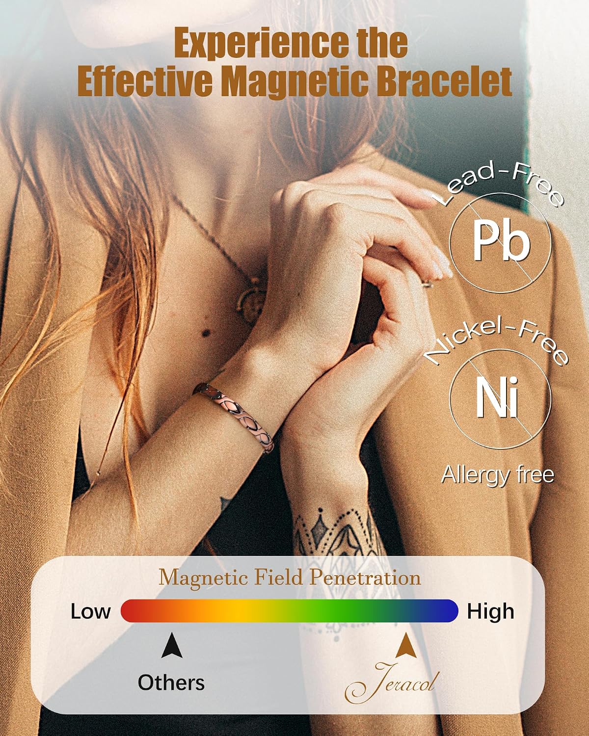 Jeracol Copper Cross Magnetic Bracelet & Ring for Women - 99.9% Solid Pure Copper Strong Magnets Jewelry Gift Adjustable Length