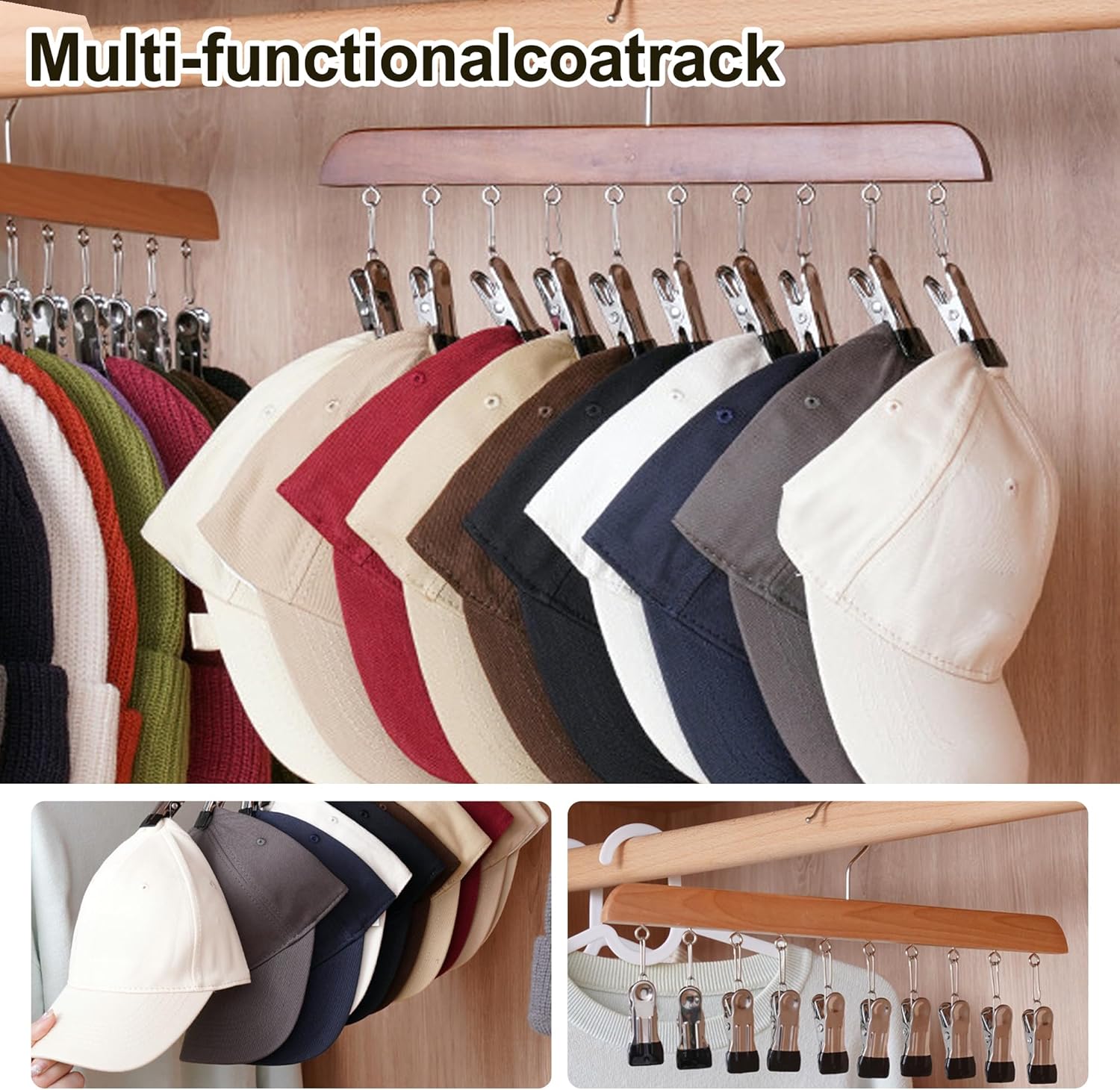 Closet Organizer with 12 Clips, 2026 New Space Saving Hanging Closet Organizer, Hat Scarf Clothespins for Legging Jeans Skirts Socks Pant Hangers (Black-12 Clips, 2 Pcs)