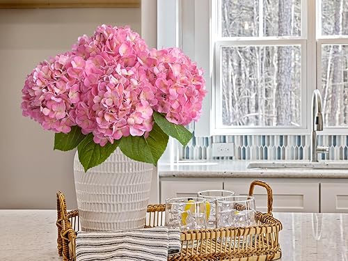 Miniatura 7 de ZYTUYO 4 hortensias artificiales de látex rosas de 20 pulgadas, flores artificiales de seda de tacto real con tallos de hojas verdes, ramo para