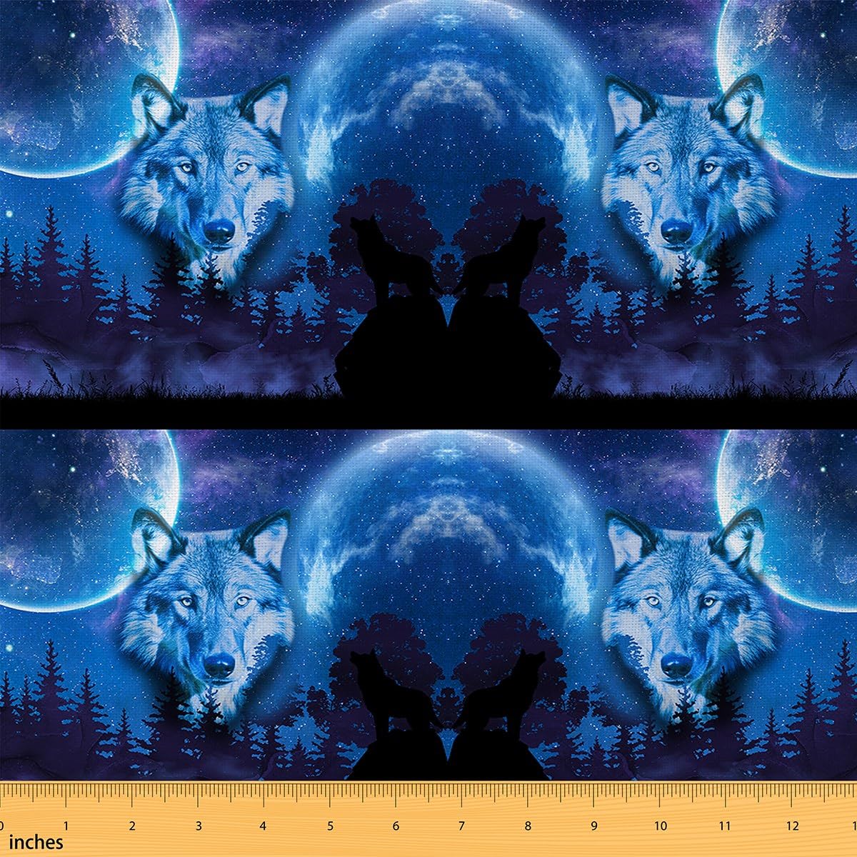 Homemissing Wolf Fabric by The Yard Boys Kids Galaxy Wolf Print Waterproof Outdoor Fabric Room Animal Wolves Upholstery Fabric for Chairs Outer Space Forest Blue Outdoor Fabric 1 Yard (L92*W150cm)