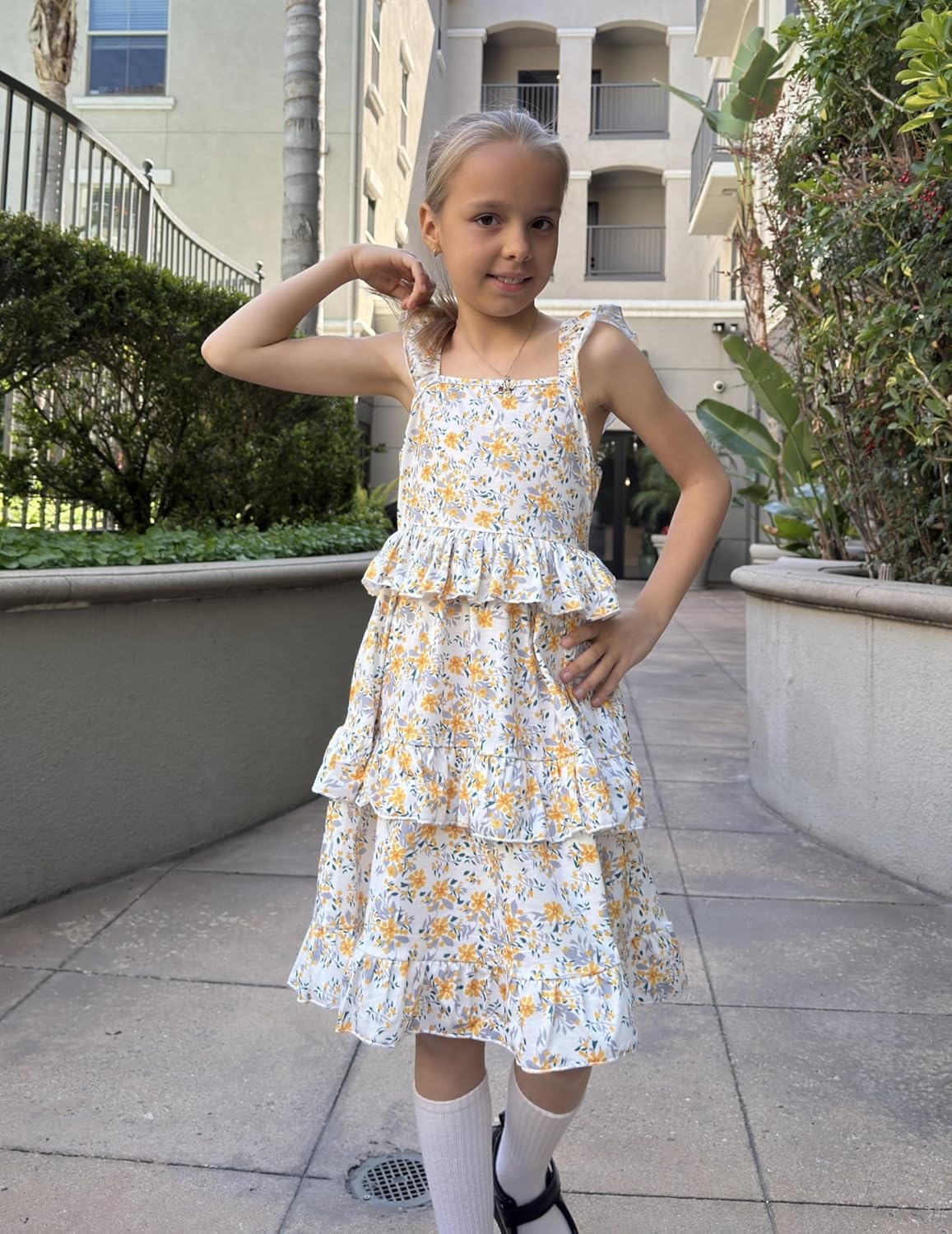 Arshiner Girls Dresses Ruffle Sleeve Tiered Casual Flowy Swing Tween Sundress with Pockets for Girls 5-13 Years - Image 2