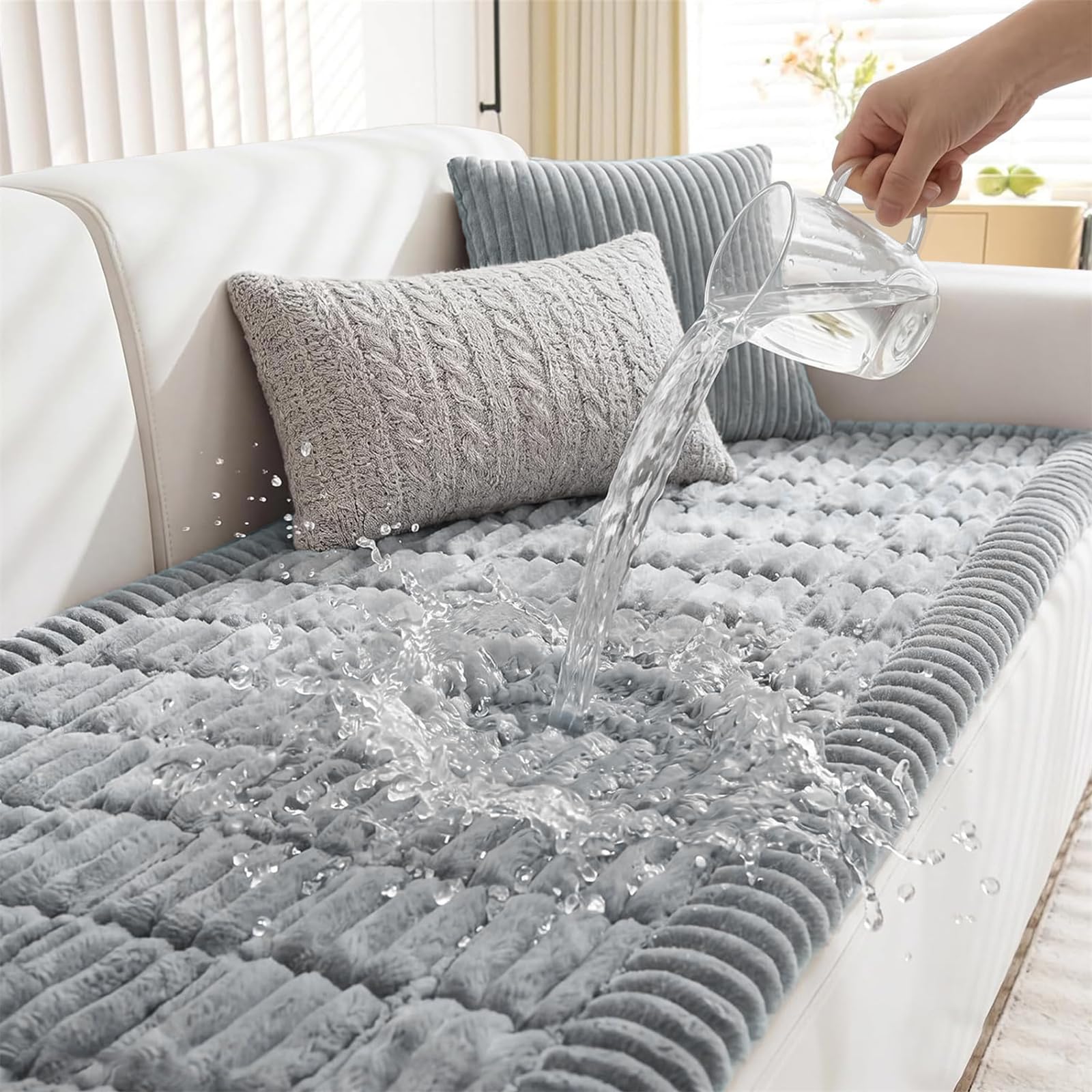 LINGKY Pet Sofa Cover, Waterproof Sofa Cover 2 3 4 Seater, Settee Covers, Couch Protectors for Dogs, L-Shaped Corner Couch Cover, Thick Corduroy Fuzzy Pads for Pets and Kids (Light Grey, 70x90cm) — image 1