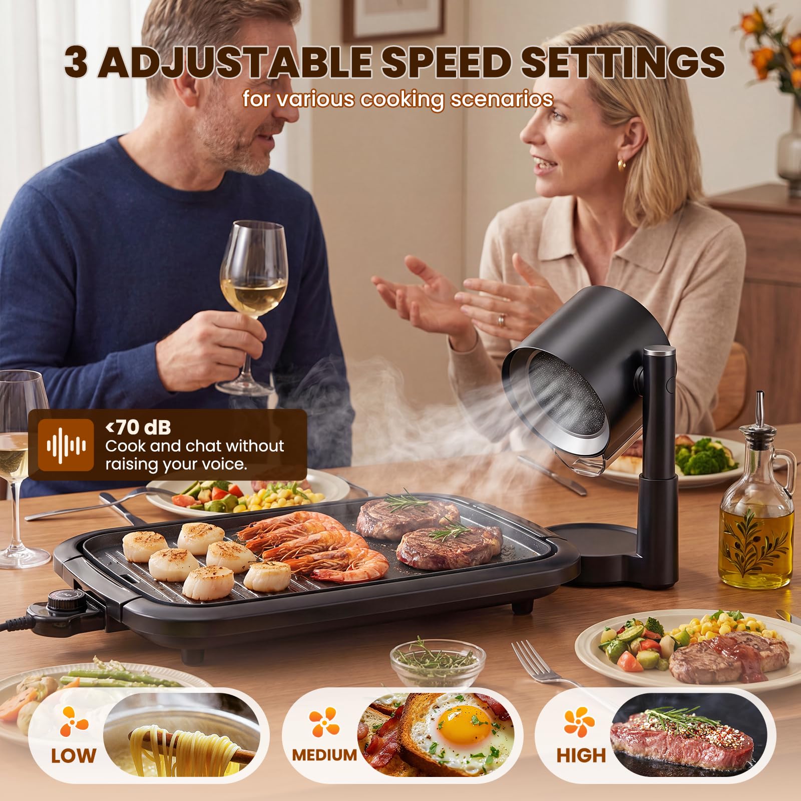 NEWTRY Campana extractora portátil - 3 potencias potentes Movible Campana mini compacta Portátil, con 2 filtros lavables, ideal para cocinas domésticas, caravanas, áreas exteriores, hot pot y barbacoa