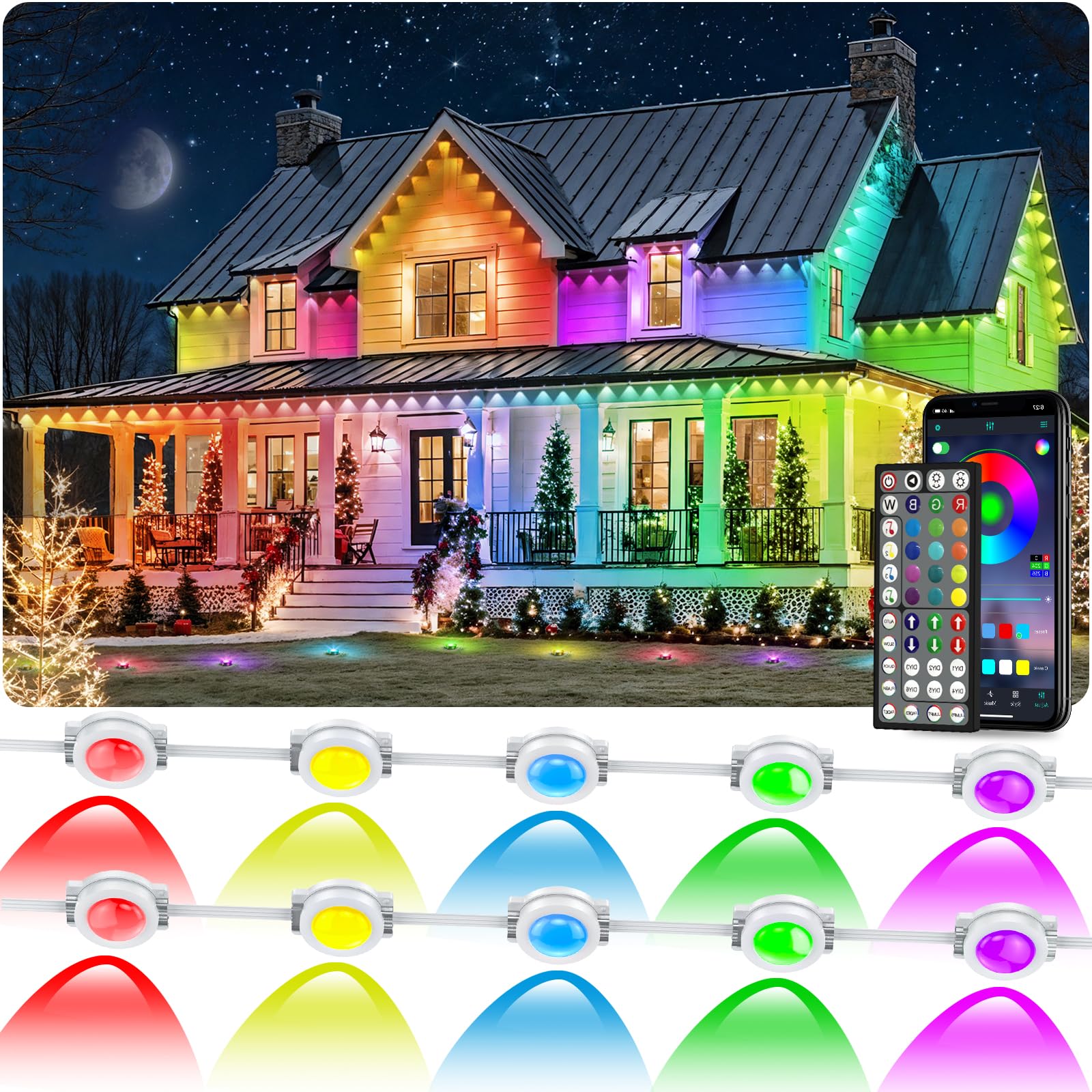 CETELUMA 500FT Permanent Outdoor RGB Lights - Waterproof Smart LED Eaves Lights with App/Remote Control, Music Sync &amp; DIY Scenes, Perfect for Christmas, Halloween, Parties &amp; Daily Decor