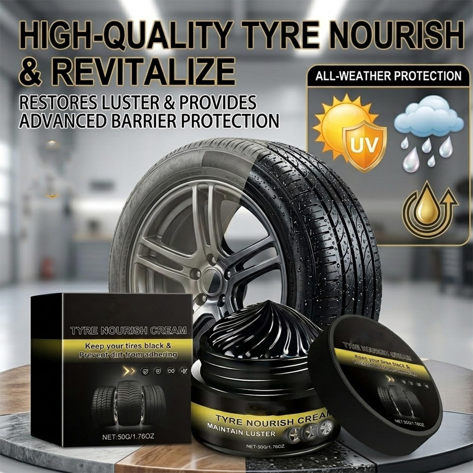 Tyre Nourish Cream – Tire Wax & Tyre Shine, Rim Refurbish Wax, Car Tire Dressing for Black Gloss Restoration and High Shine (2PC) — view 2
