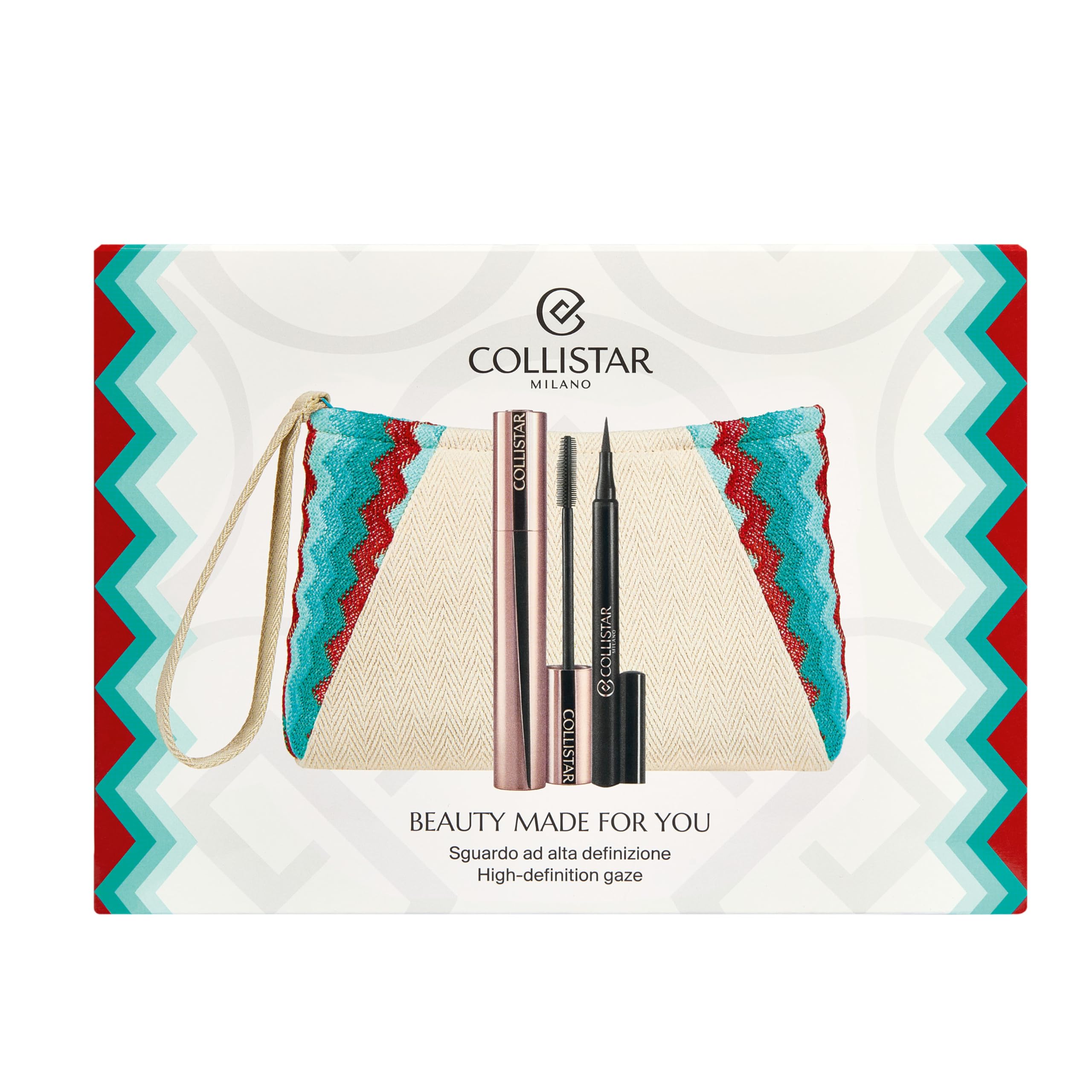 Collistar Cofanetto Regalo Donna, Infinito Mascara 7,5 ml + Eye Marker Nero 1 ml, Mascara Allungante e Curvante Ricaricabile, Eyeliner Precisione 12H, con Pochette Beauty Made in Italy