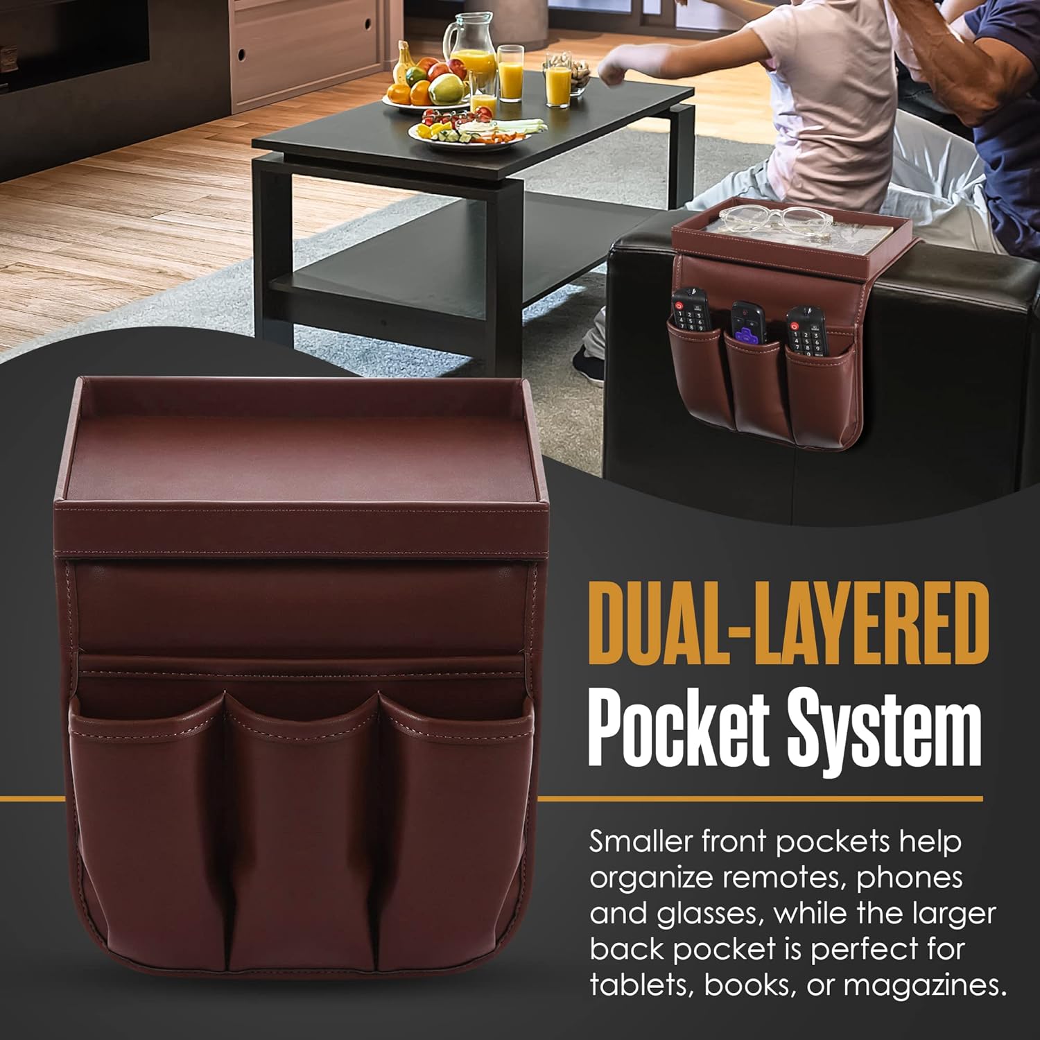 Houseables Armchair Caddy, Recliner Accessories, Armrest Organizer, Arm Chair Caddy, Sofa Armrest Organizer, Remote Control Holder for Recliner, Couch Pocket, Sofa Side Storage, Couch Pouch, Brown