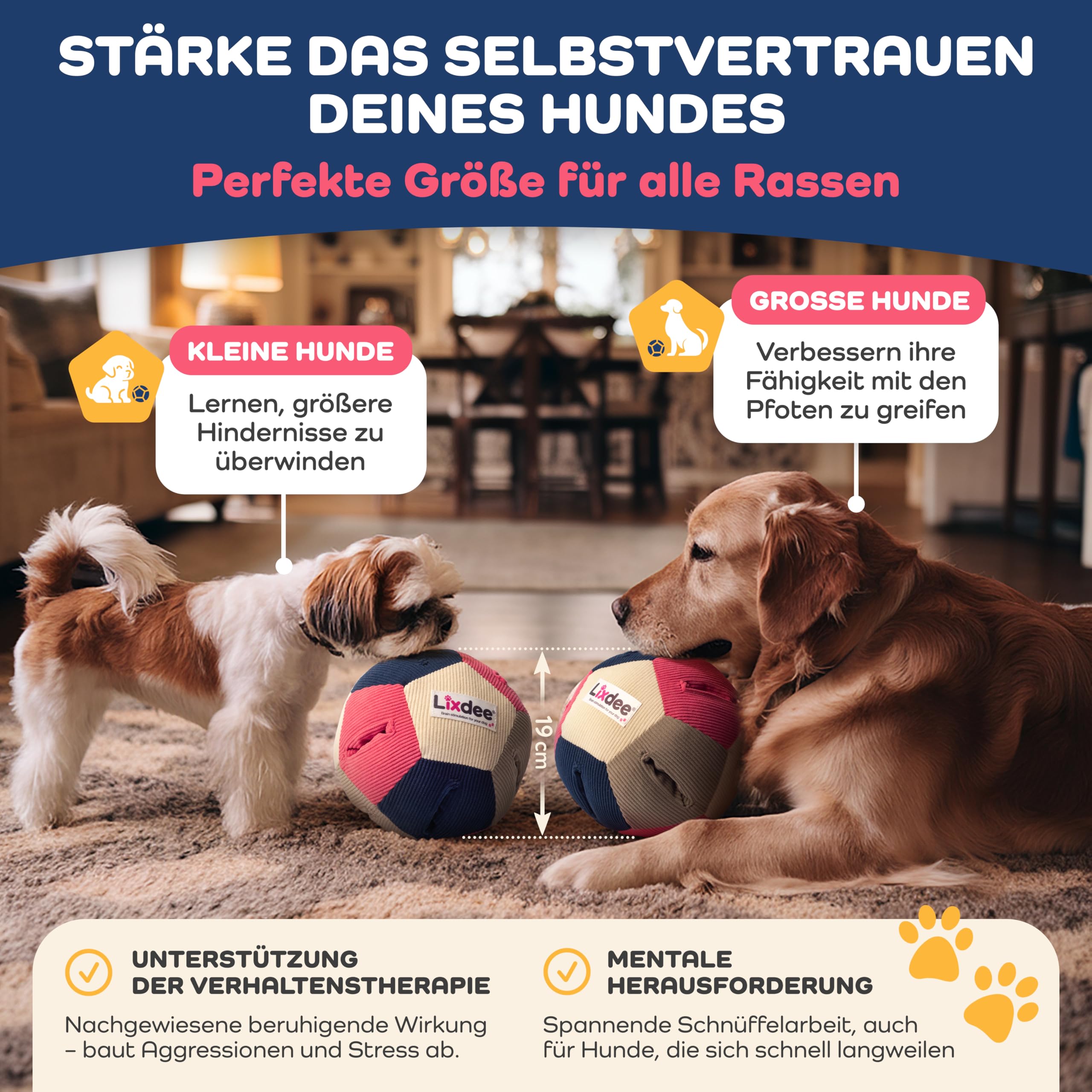 Schnüffelball für Hunde – Intelligenzspielzeug mit 4 Schwierigkeitsstufen – Interaktives Hundespielzeug für Leckerlis & zur Förderung der Intelligenz – Beschäftigung für kleine & große Hunde