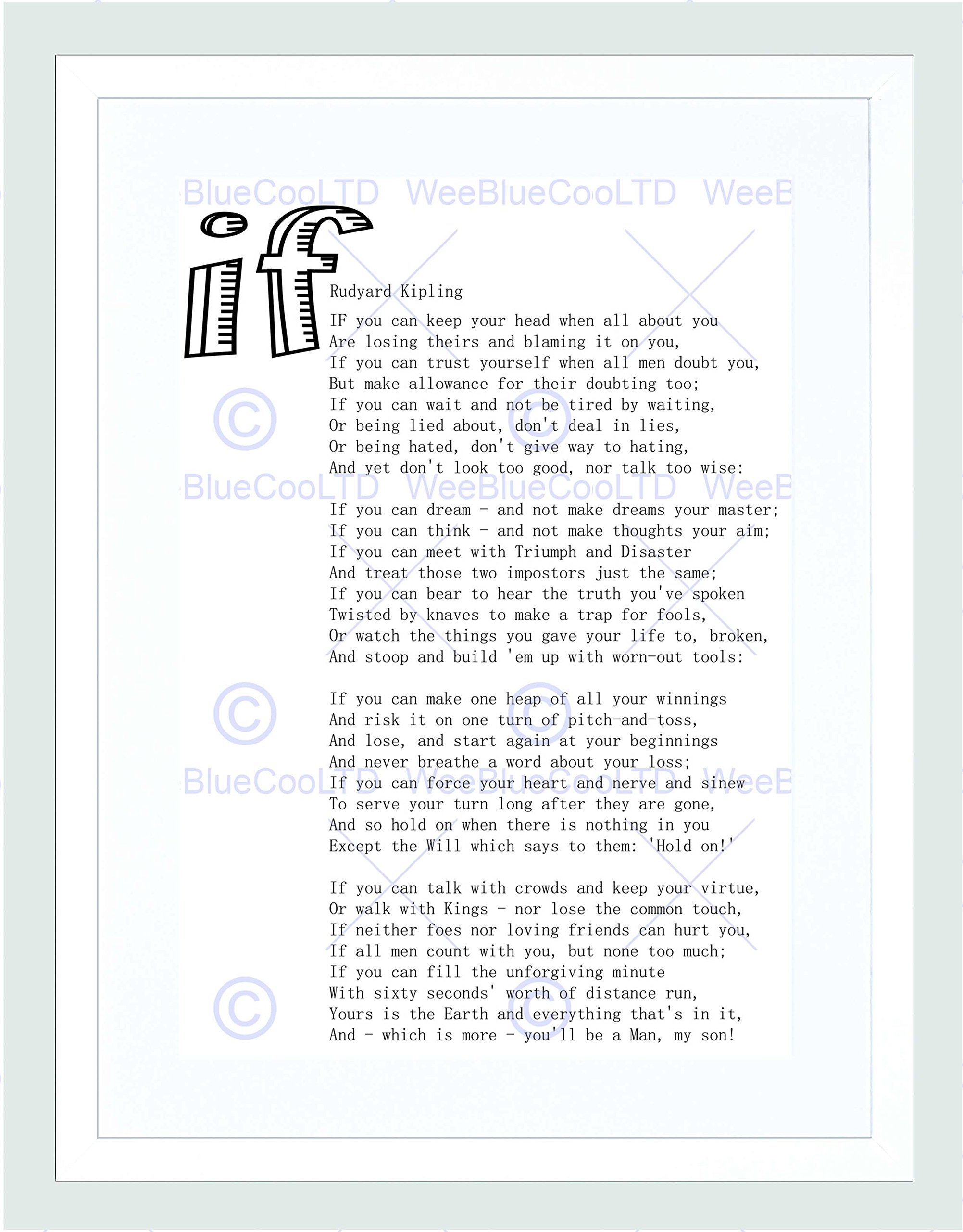 Wee Blue Coo Quote Motivation Typography Rudyard Kipling If White Framed Wall Art Print