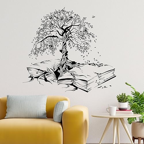 Miniatura 2 de Calcomanía de vinilo para pared, diseño de árbol, hojas, biblioteca, conocimiento, lectura, decoración grande (ig5200) (S 13.5 x 15 pulgadas, negro)